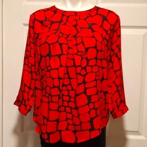 Liz Claiborne Career Petite Women's Red/Black Long Sleeve Top - Size PL